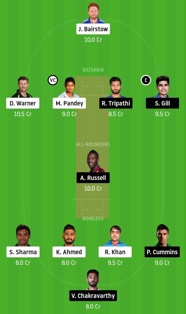 SRH vs KKR Dream11 Team Prediction