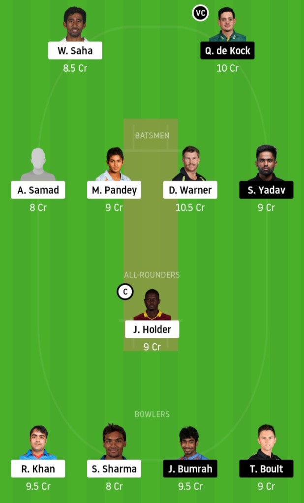 Sunrisers Hyderabad vs Mumbai Indians Dream11 Team Prediction Crickinfo